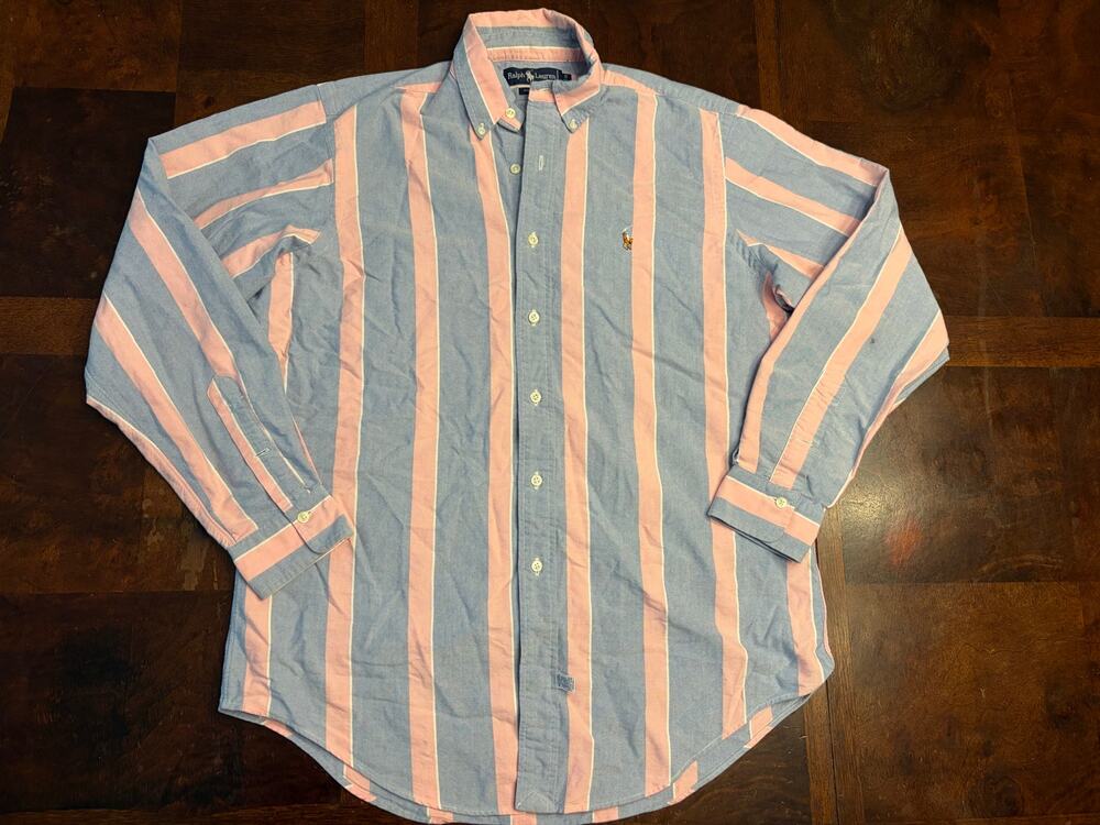 Ralph Lauren Men’s 15.5-34 Pink Blue Stripe Oxford Button-Down